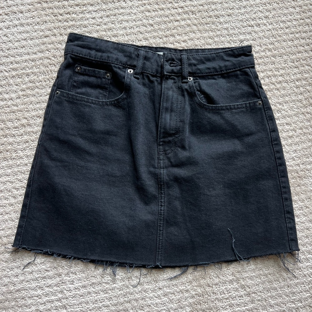 Zara black denim raw hem mini skirt - size XS